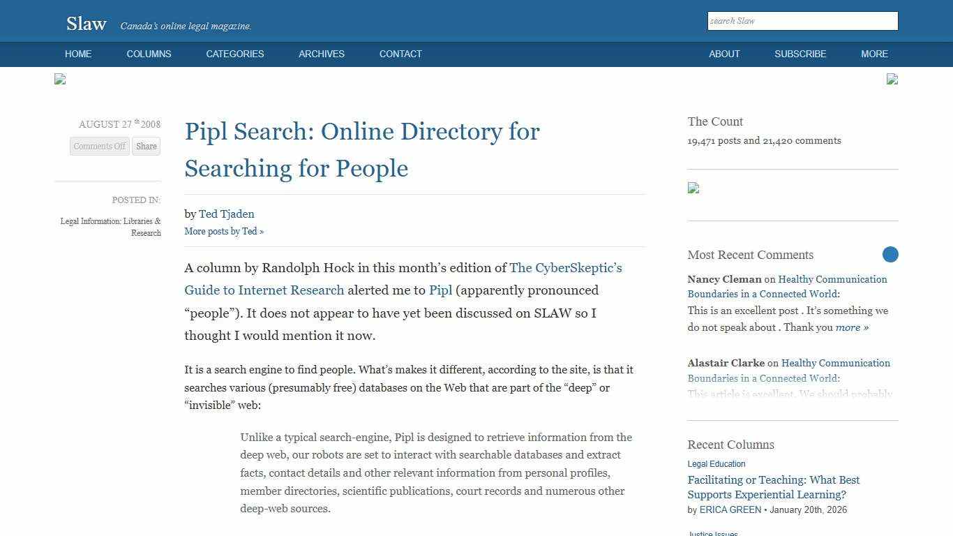 Pipl Search: Online Directory for Searching for People - Slaw
